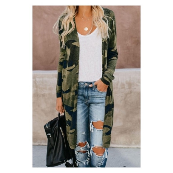🌟HP🌟 Green Camo Print Long Cardigan - Picture 3 of 6